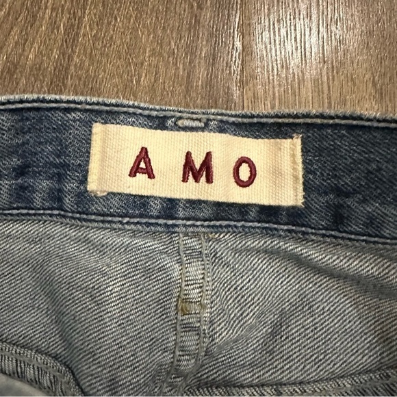 AMO Loverboy Freedom Blue Distressed Cropped Raw Hem Jeans in Retro Size 23 - Picture 5 of 13